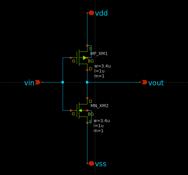 xschemeで書いたインバータの回路図